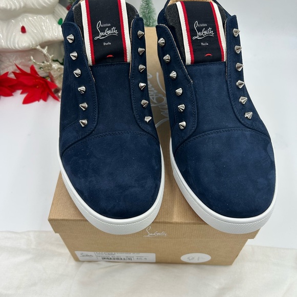 Christian Louboutin Men's F. A. V.  Fique Navy Studded Sneakers - Picture 3 of 12